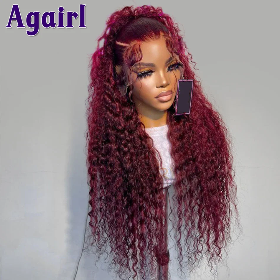 99J Dark Red Ready Go Wig Burgundy Kinky Curly Human Hair Wigs 13X4 13X6 Lace Frontal Wigs Brazilian Water Wave 6X4 Closure Wigs