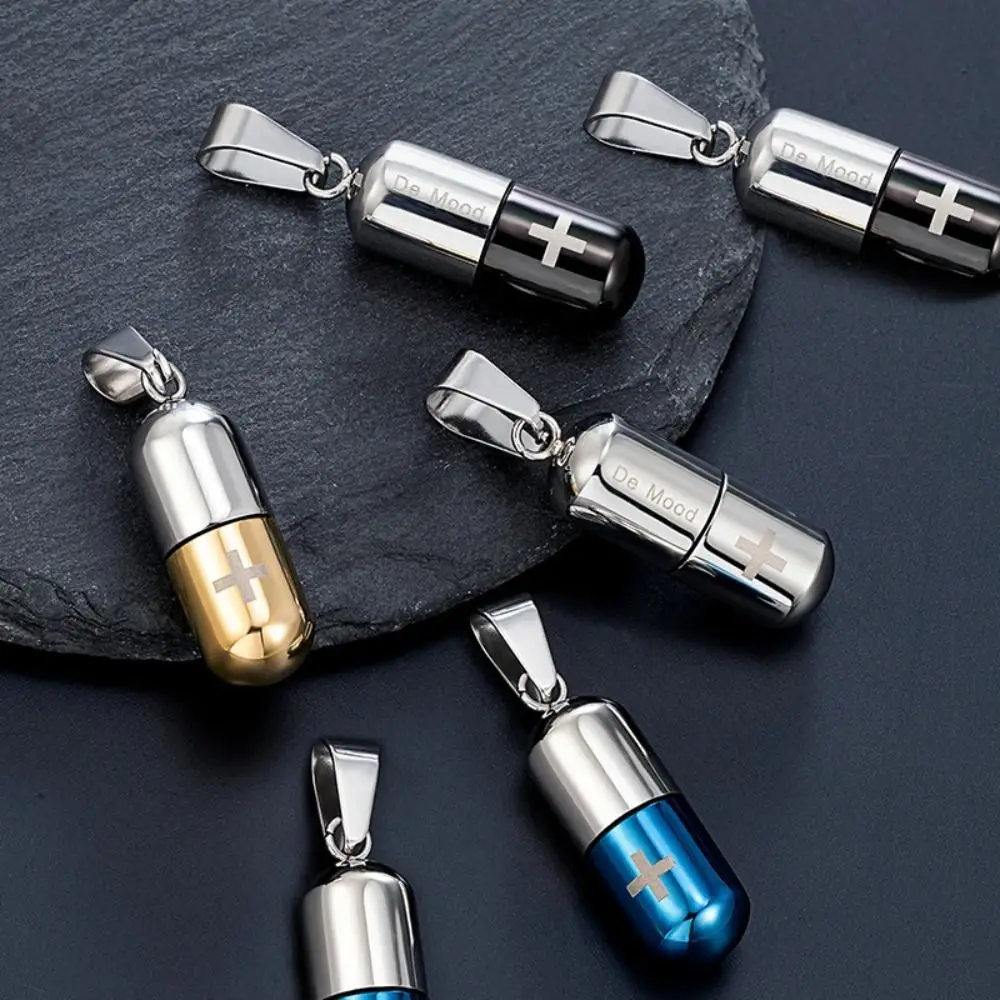 Stainless Steel Capsule Pill Pendant Necklace Can Open Women Men Hollow Pill Necklace Perfume Holder Cremation Urn Pendant