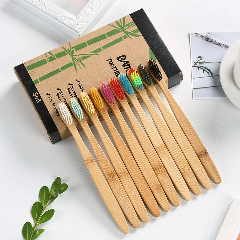 10 Color Soft Bristles Natural Bamboo Toothbrushes Set  ,BPA Free  Eco-Friendly,Biodegradable & CompostableToothbrush