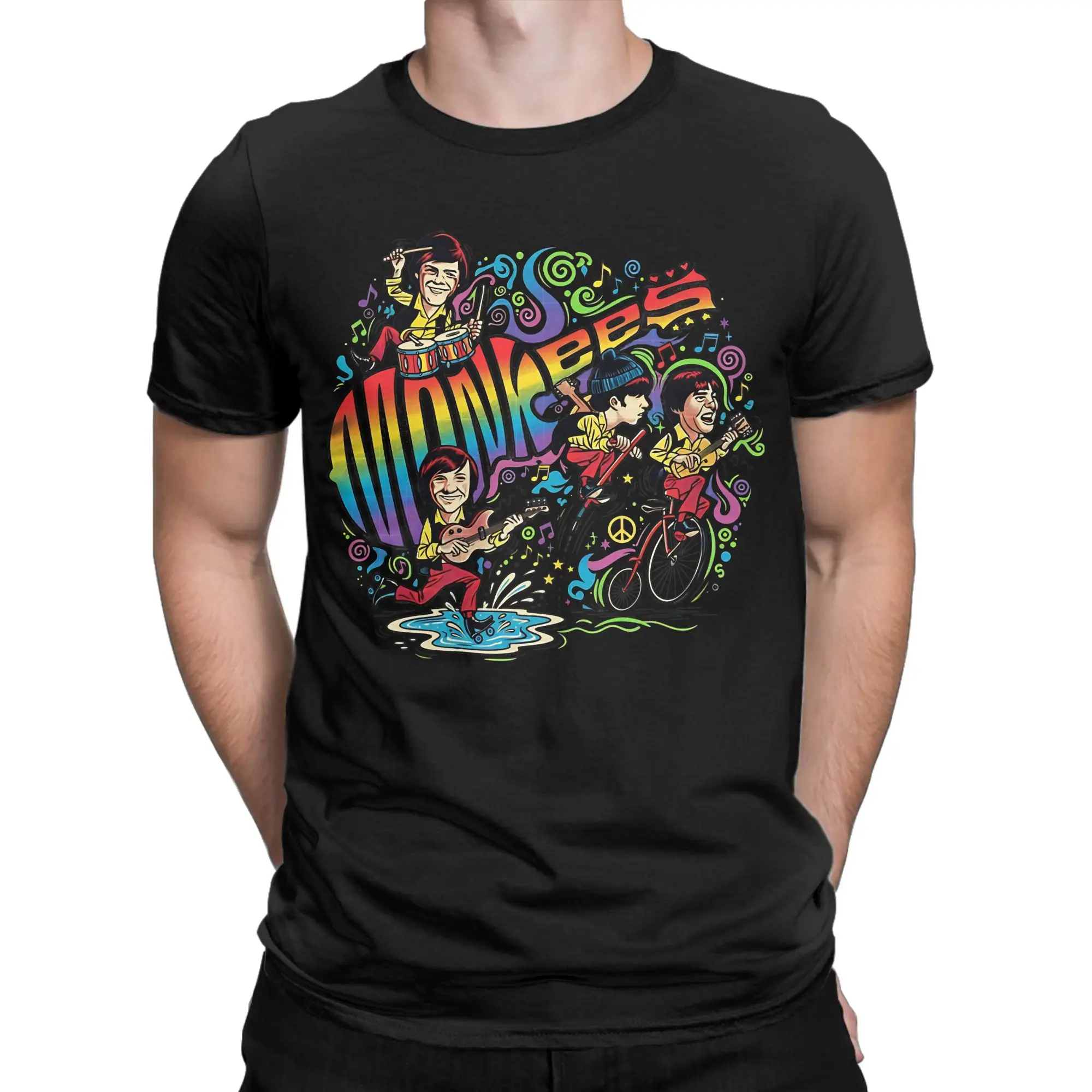 Colorful Music Collage  Classic The Monkees Funny Graphic 100% Cotton T-Shirt Tees Tops For Men