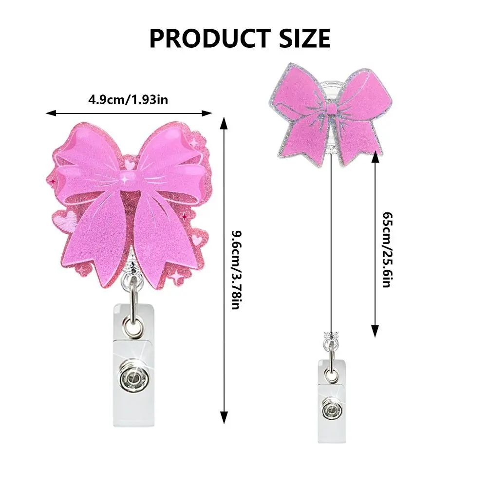 Cute Pink Bow Badge Reel Retractable Badge Accessories Badge Holder Non-slip Alligator Clip ID Card Badge Nursing Student