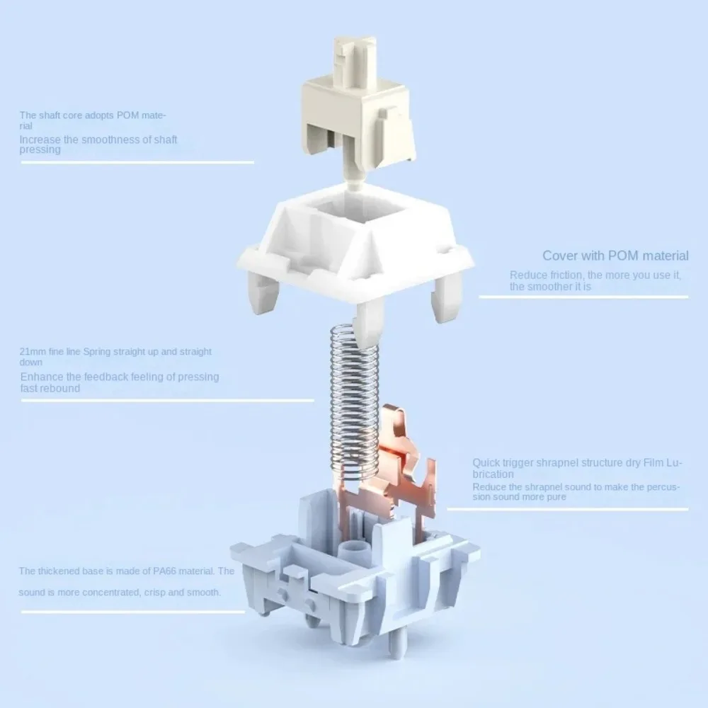 Bsun Flash 37±5g HiFi Mahjong Tone Linear Switch Customized Hot Swap Keyboard Axis POM Top Core PA66 Base Replaceable Shaft Part