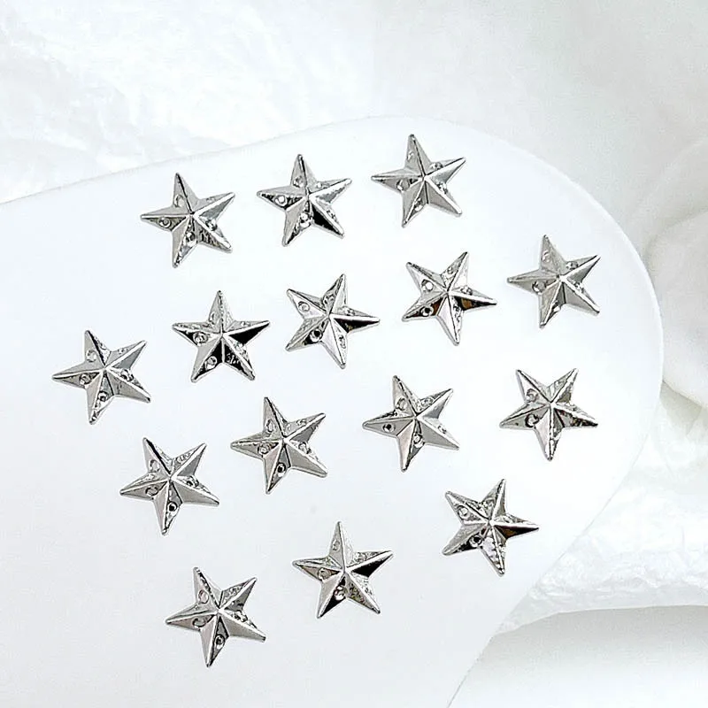 20Pcs Minimalist Metal Alloy Pentagram Nail Art Decorations 3D Silver Bottomed Stars Nail Charms Accessories for DIY Manicure