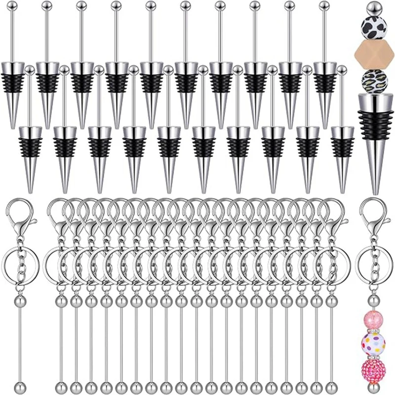 

20 Sets Of Beaded Key Chains Blank Beaded Wine Bottle Stoppers, Beaded Wine Stoppers Metal DIY Keychain Making Kit, Durable