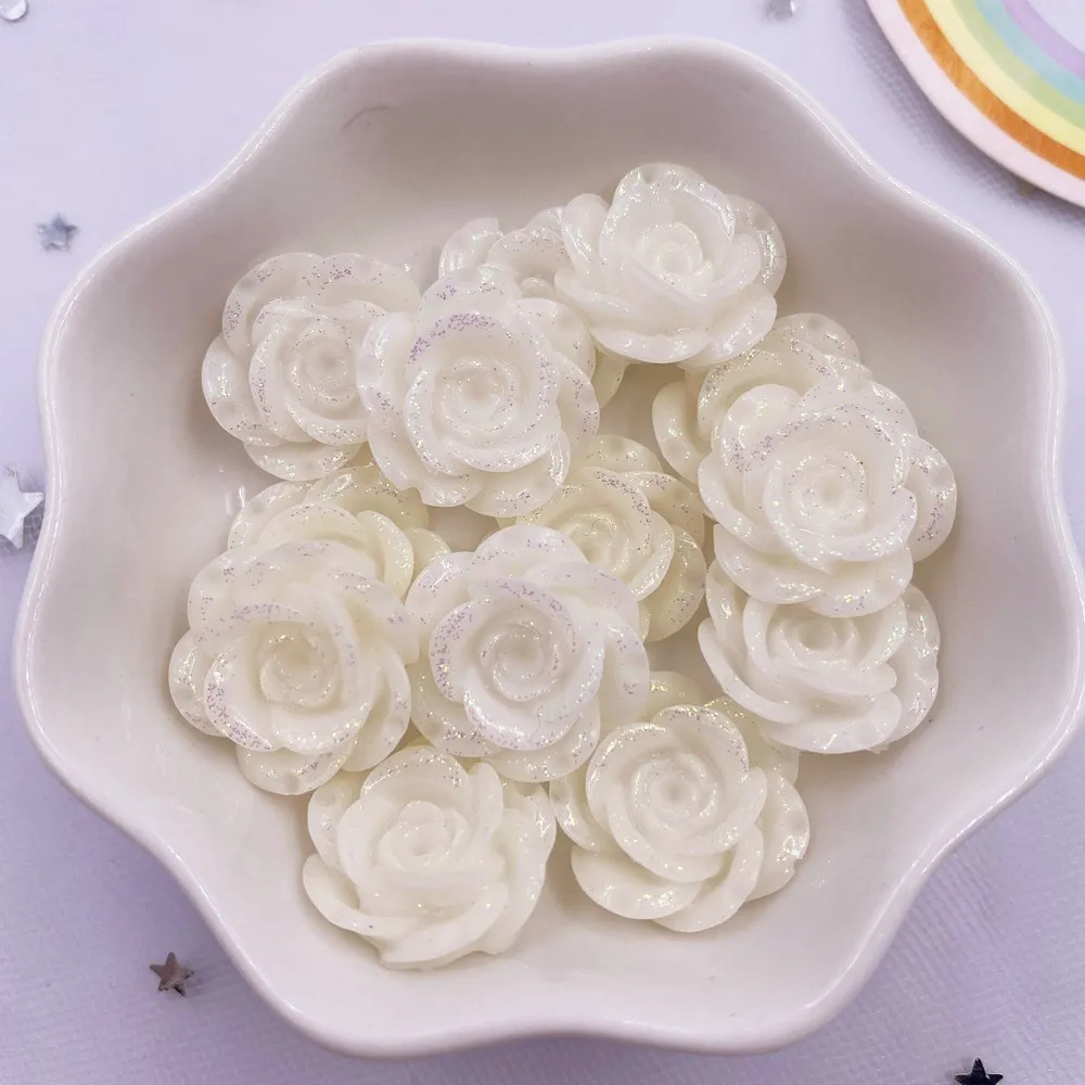 Resin 18mm Glitter Rose Flatback Big Flower Rhinestone Gems 10Pcs Figurines Scrapbook DIY Home Ornaments Applique Crafts OF578 L