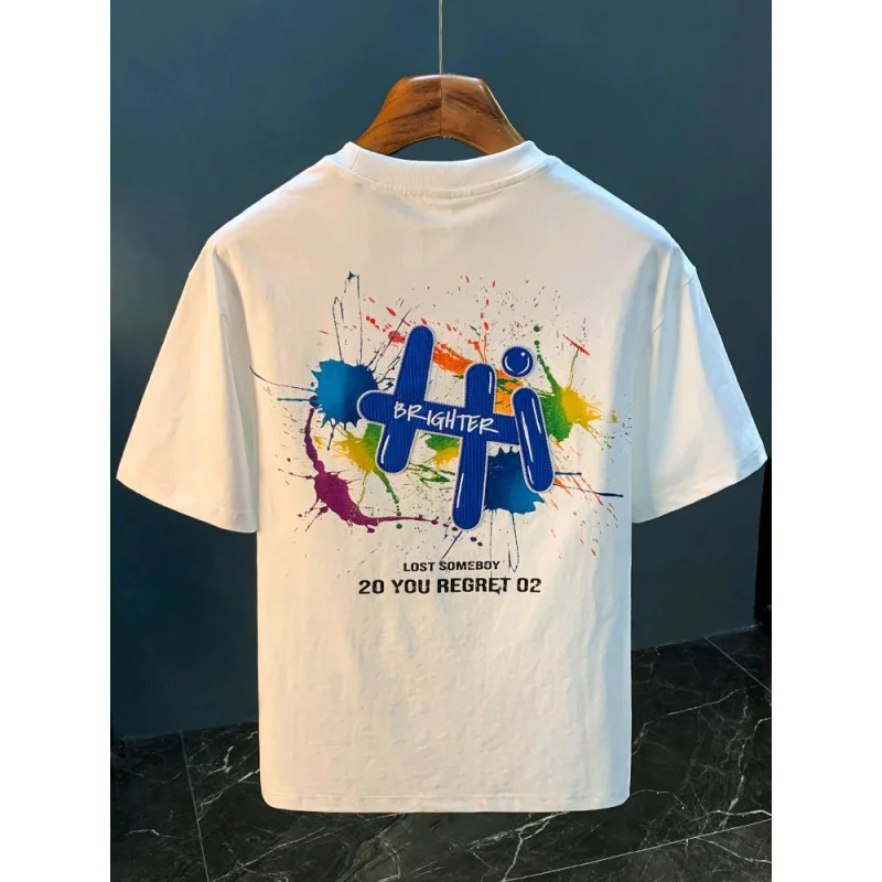 Loose T-shirt for men summer fashion colorful printing casual short sleeved heavy embroidered comfortable Half sleeved top