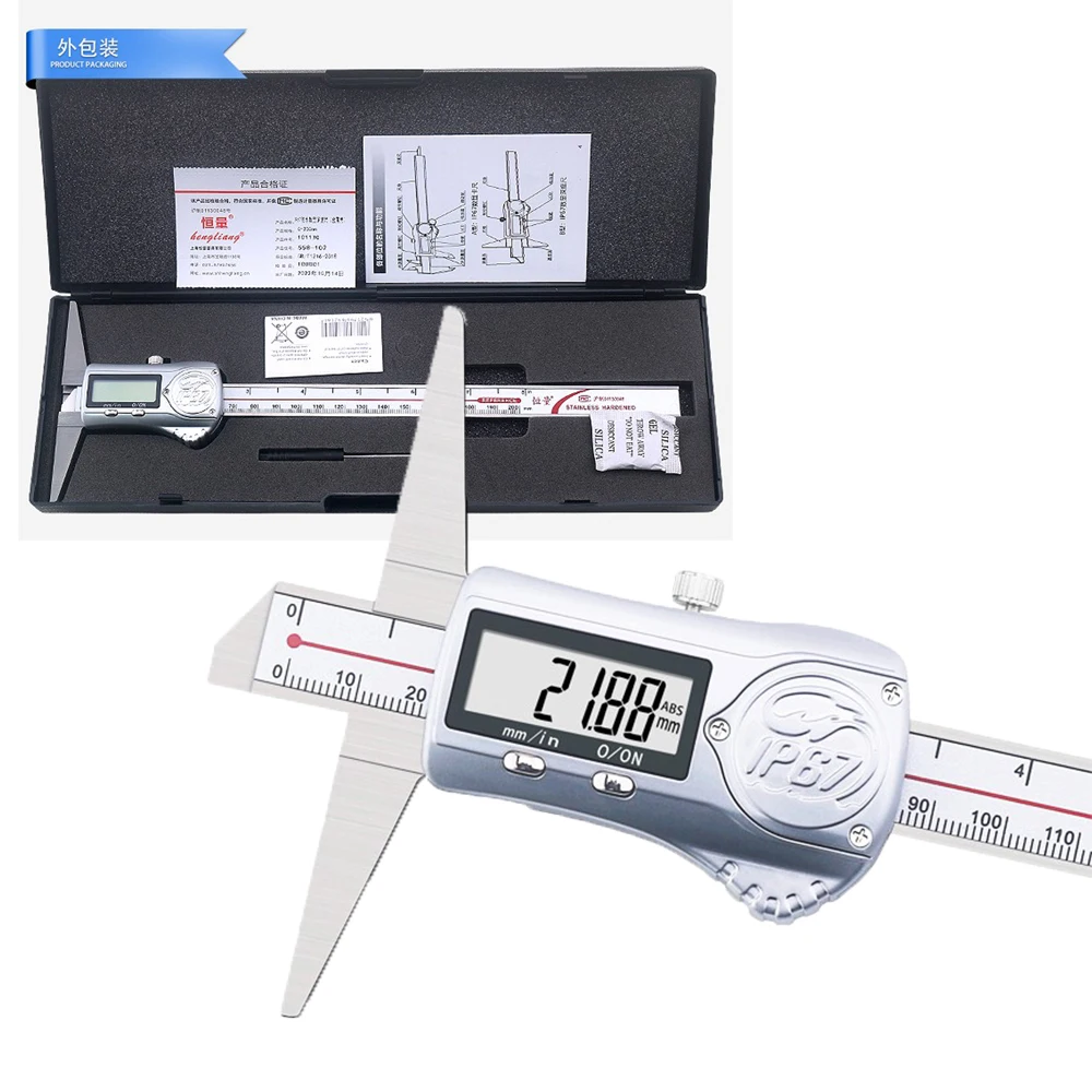 Calibre de Exato Polegada Métrico 150 200 300 mm da Profundidade do Calibre de Vernier da Profundidade de Ip67 Digitas Aço Inoxidável