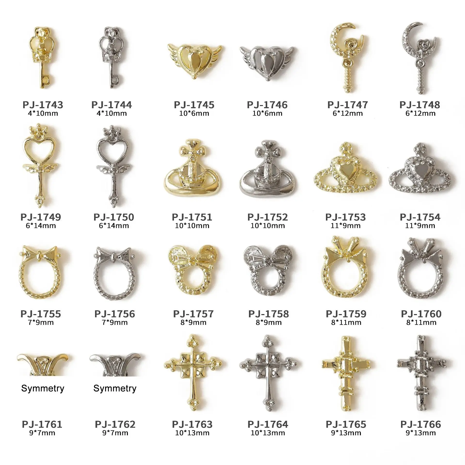 100pcs/lot 3D Alloy Gold Silver Sailor Moon Cross Rivets Studs Metal Manicure Nail Art Accessories DIY Nail Decoration Charms