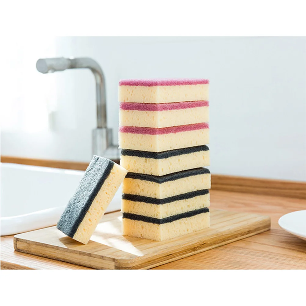 

6 Pcs Dual-sided Heavy Duty Sponge Scouring Pad for Kitchen Cleaning Dishwashing Tough Messes Non-scratch Soft Spongy Side Rough