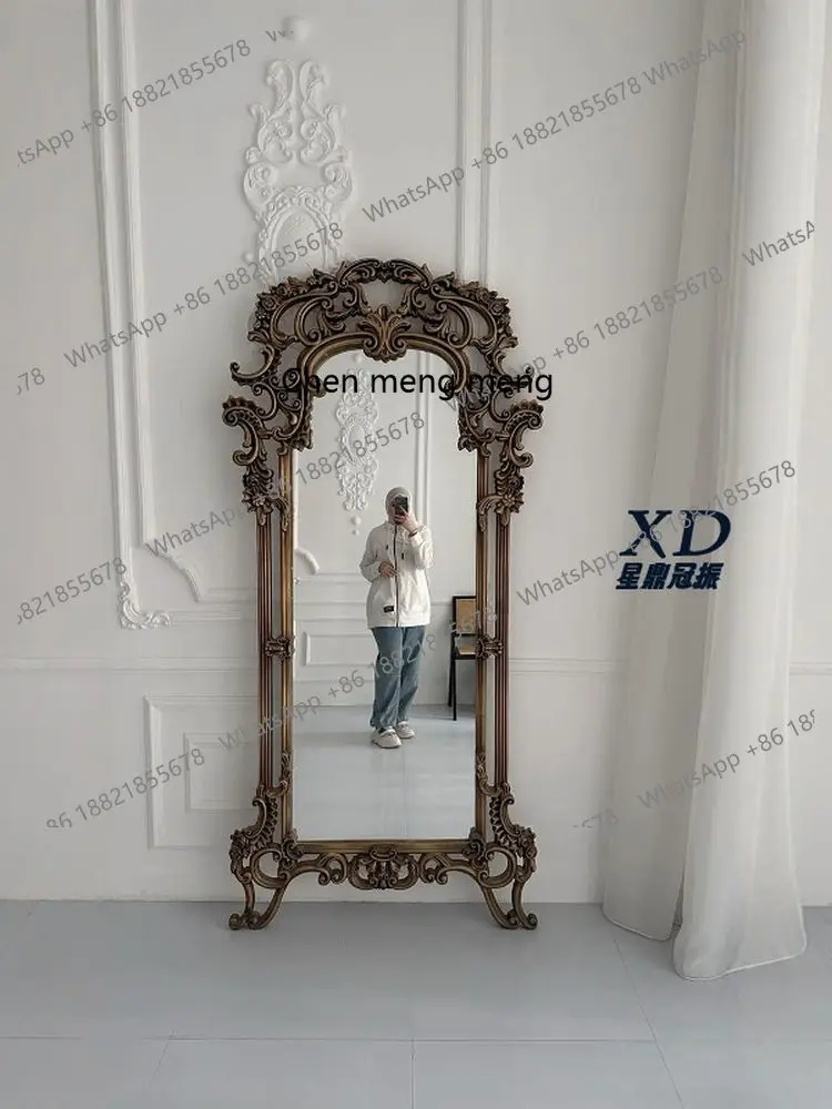 

European retro full-body mirror wall-mounted wall engraving handmade custom French floor-to-ceiling mirror home