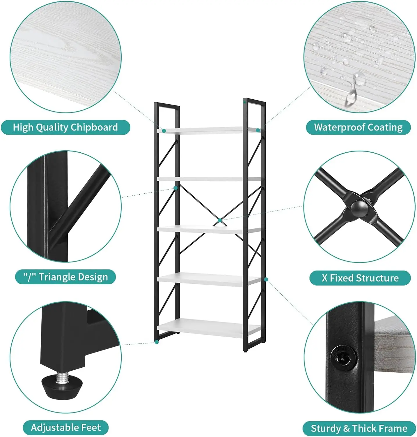 5 Tiers Bookshelf, Artsy Modern Bookcase, Book Rack, Storage Rack Shelves Books Holder Organizer for Books/- Rustic Brown