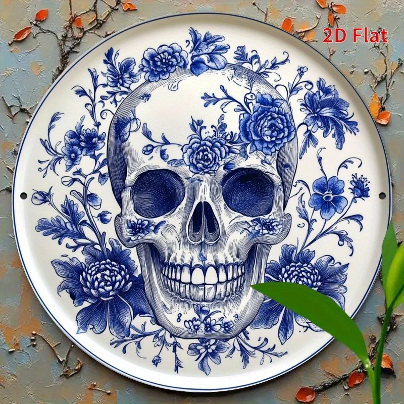 CIFBUY Vintage Gothic Floral Skull Aluminum Wall Art Waterproof Scratchproof Metal Sign For Bedroom Bathroom Home Indoor Decor