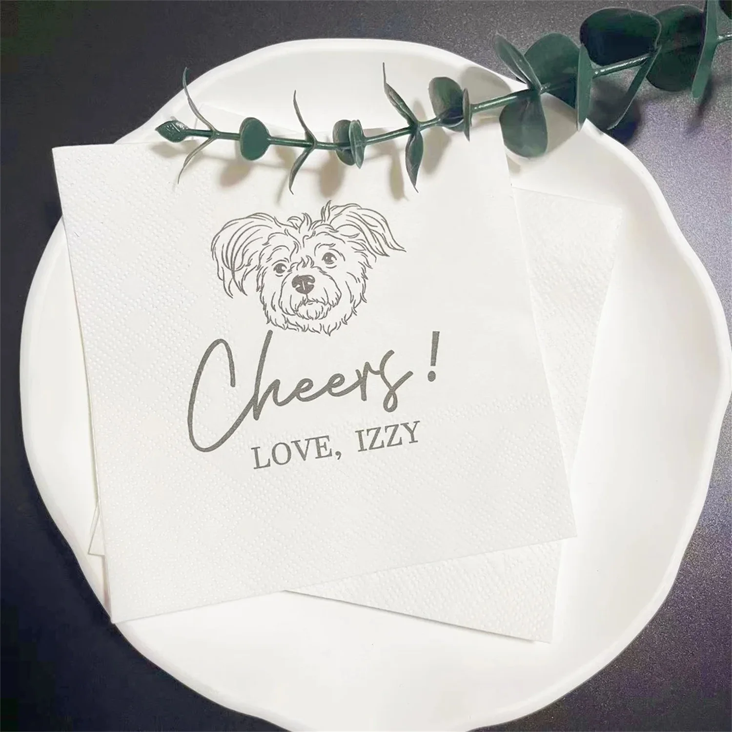 50 PCS Custom Pet Portrait Wedding Napkins, Shower Decor, Custom Illustrated Dog Wedding Napkins，Personalized Cocktail Napkins,