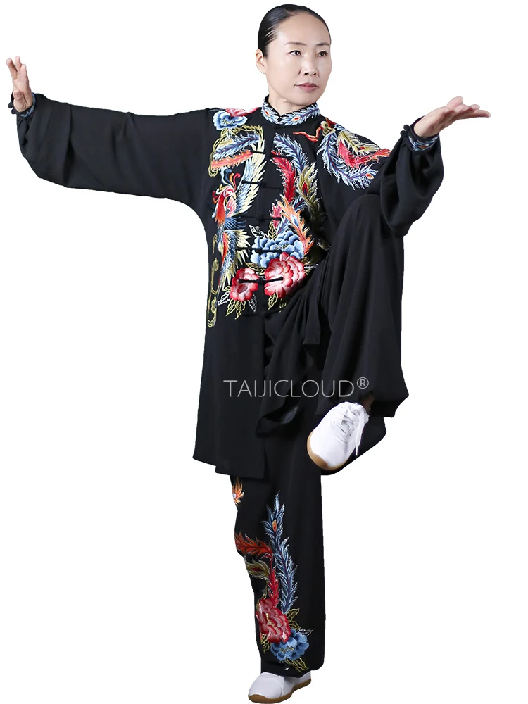 2025 Phoenix Embroidery Tai Chi Suit - Mid-Length Kung Fu Uniform for Women's Performance & Men's Martial Arts Competition