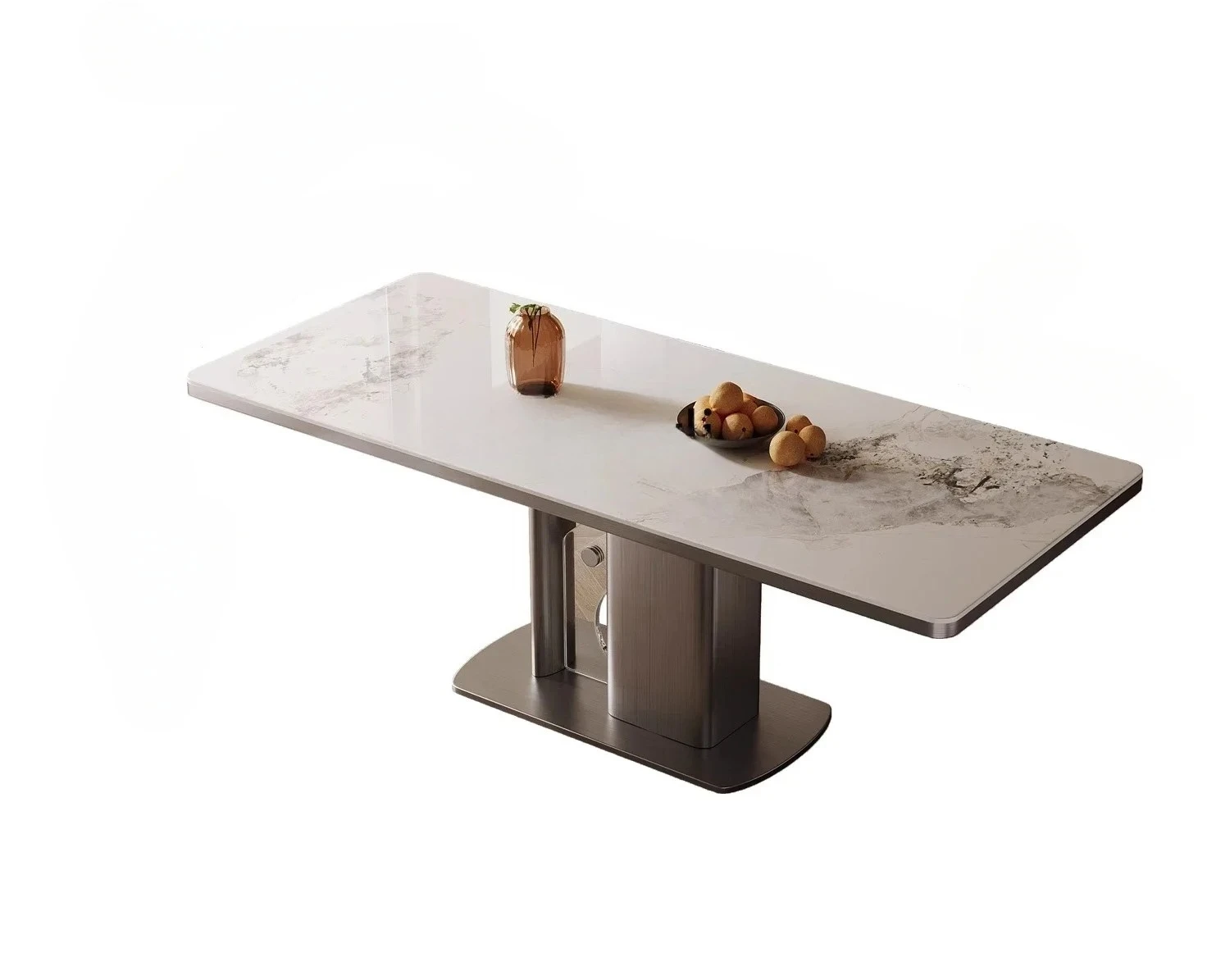 Combinazione di sedie da tavolo da pranzo in pietra di lusso leggera italiana Combinazione di piccoli appartamenti rettangolari creativi minimalisti in acciaio inossidabile