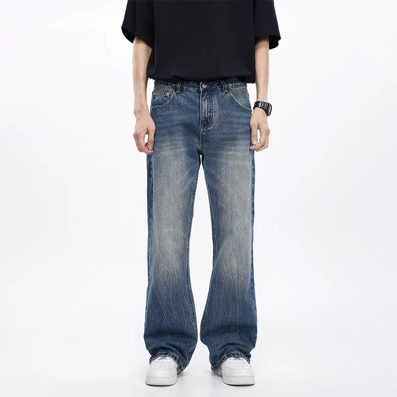 متوهج الجينز الرجال جرس أسفل السراويل الشارع الشهير Bootcut بنطلون شارع العليا ملابس رجالي كامل طول الجينز رعاة البقر 2025