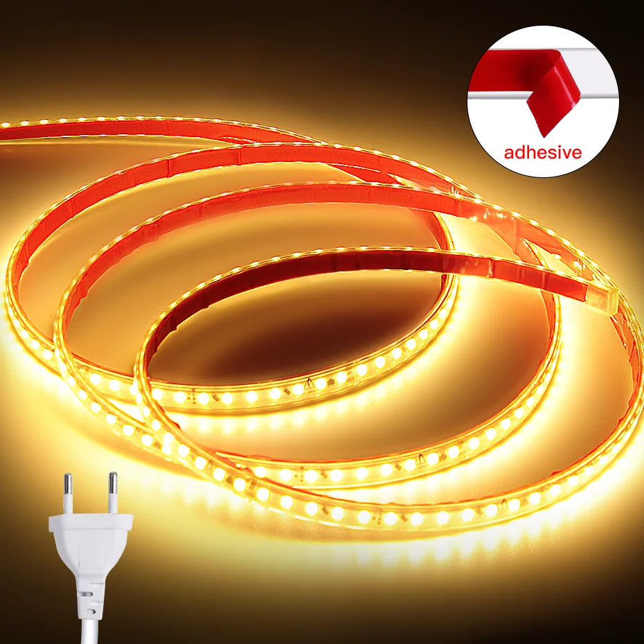 

Водонепроницаемая светодиодная лента 10м 20м 30м 50м 220В с клейкой лентой, белая, теплая белая, гибкая светодиодная лента для декора дома, освещения кухни