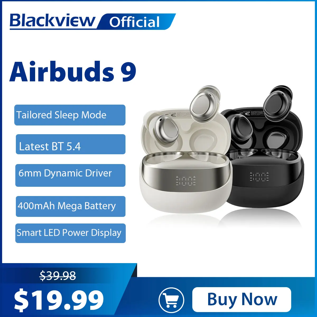 Zestaw słuchawkowy Blackview AirBuds 9 TWS bezprzewodowe słuchawki sterowanie dotykowe słuchawki z mikrofonem 400 mAh słuchawki Bluetooth 5.4