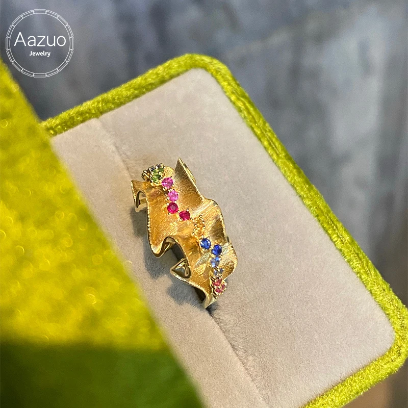 Aazuo Vintage Jewelry 18K Yellow Gold Natrual Color Sapphires Flower Ring Gifted For Woman Wedding Day Deluxe Banquet Party