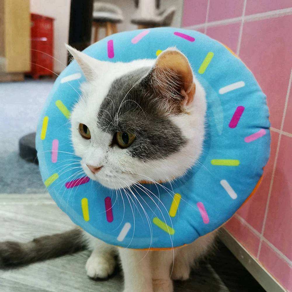 Pet Cat Donut Headgear Elizabeth Pet Protection Collars Recovery Cone Adjustable Cotton Blends Neck Prevent Bite Protection