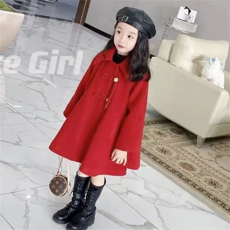 Girls Woolen Coat Jacket Windbreak 2023 Loose Warm Thicken Winter Cotton Overcoat Teenagers Children's Clothing