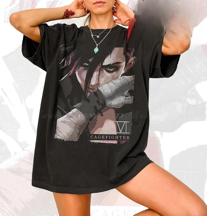 Violet Street Punk Cage Fighter T-shirt: Mysterious League of Legends Game, 90s Retro ID  harajuku oversized t shirt