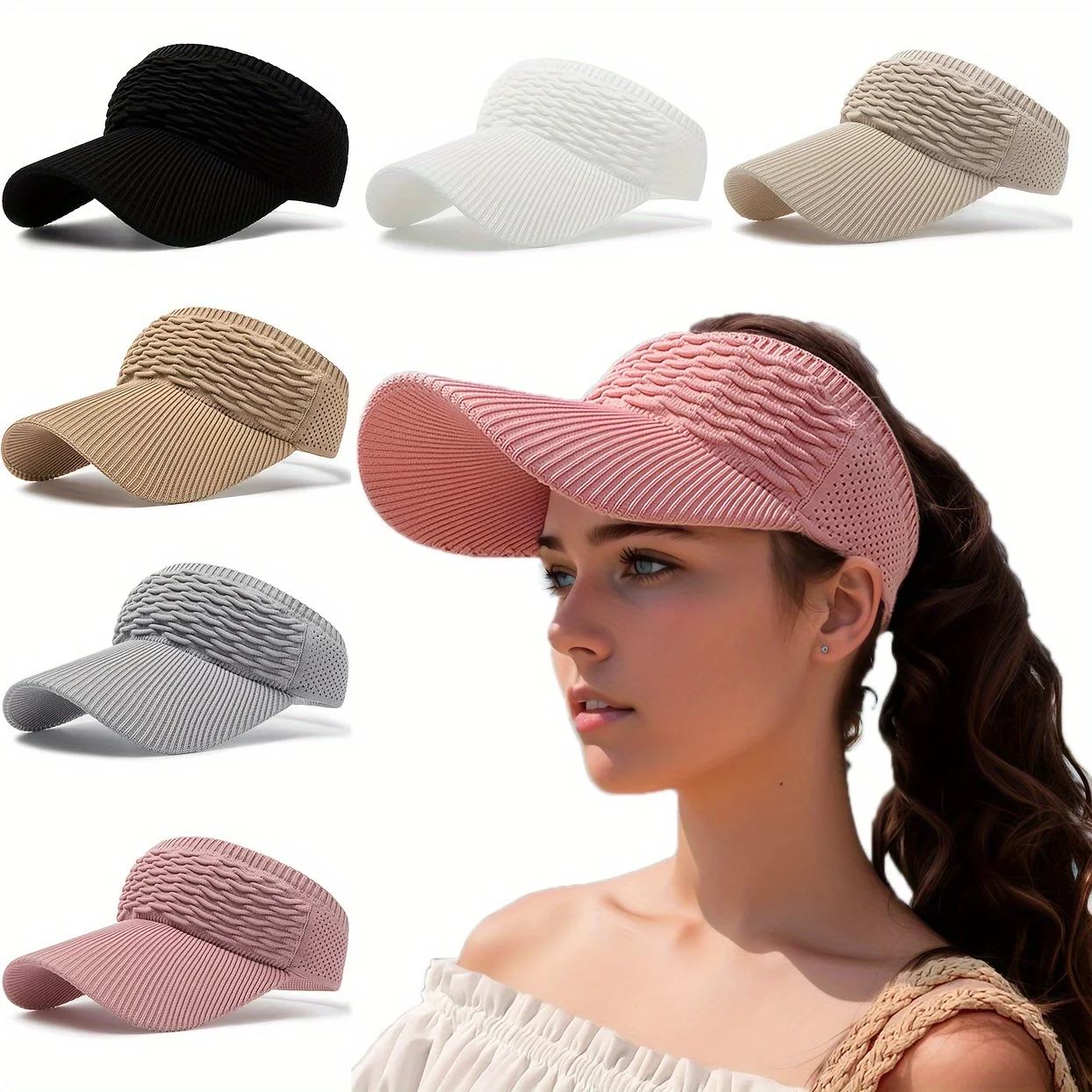 Breathable Knitted Sun Hat - Elastic Polyester Visor for Women with Sun Protection and Casual Style for Daily Summer Outdoor Use