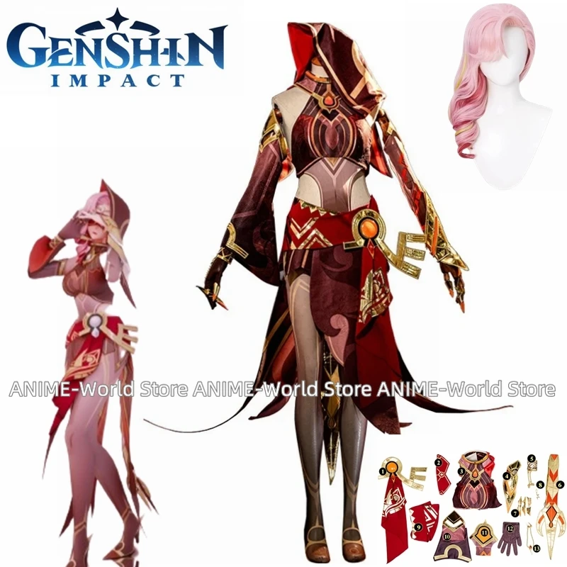 Anime Game Genshin Impact Babel Cosplay Costume New Skin Eremite Scorching Loremaster Wig Jumpsuits Woman Sexy Party Suit