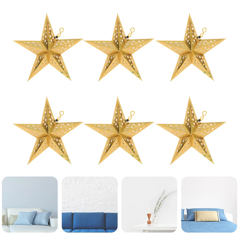 

6Pcs Paper Pentagram Lampshades Thickened Star Shape Hollow Moon Star Design Decorative Pendant for Party Wedding Living Room