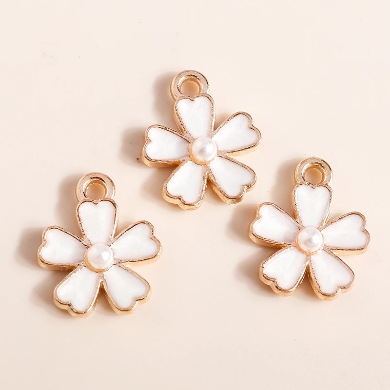 20 Stück gemischte niedliche weiße Emaille-Blumenanhänger für die Schmuckherstellung, DIY-Ohrringe, Halsketten, Armbänder, Zubehör – Detail 8