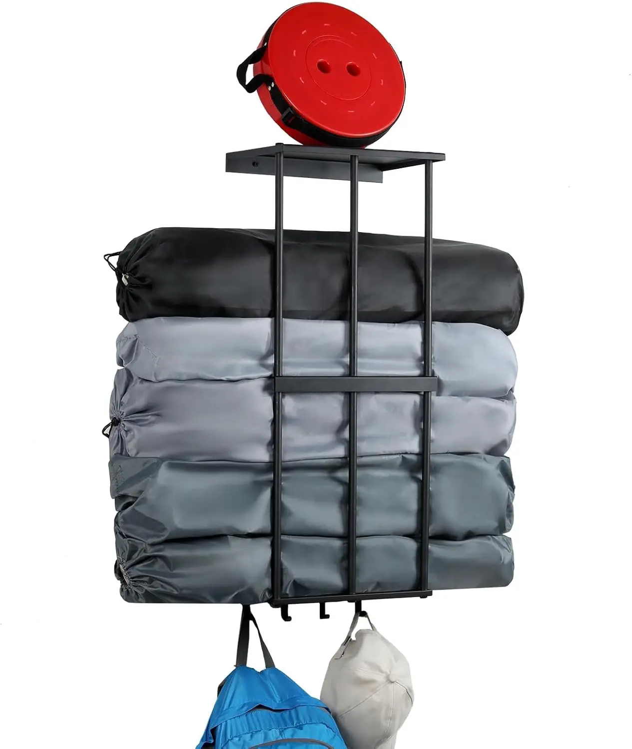 

Wall Mounted Camping Chair Rack with 4 Hooks for Garage Storage, Heavy Duty Metal Organizer for Chairs Umbrellas and Tents