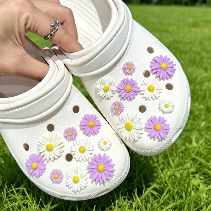 Cute Daisy Flower Shoe Charms Set PVC Decorations for Clogs & Bags Removable DIY Shoe Buckles Accessories for Girls Women Teens
