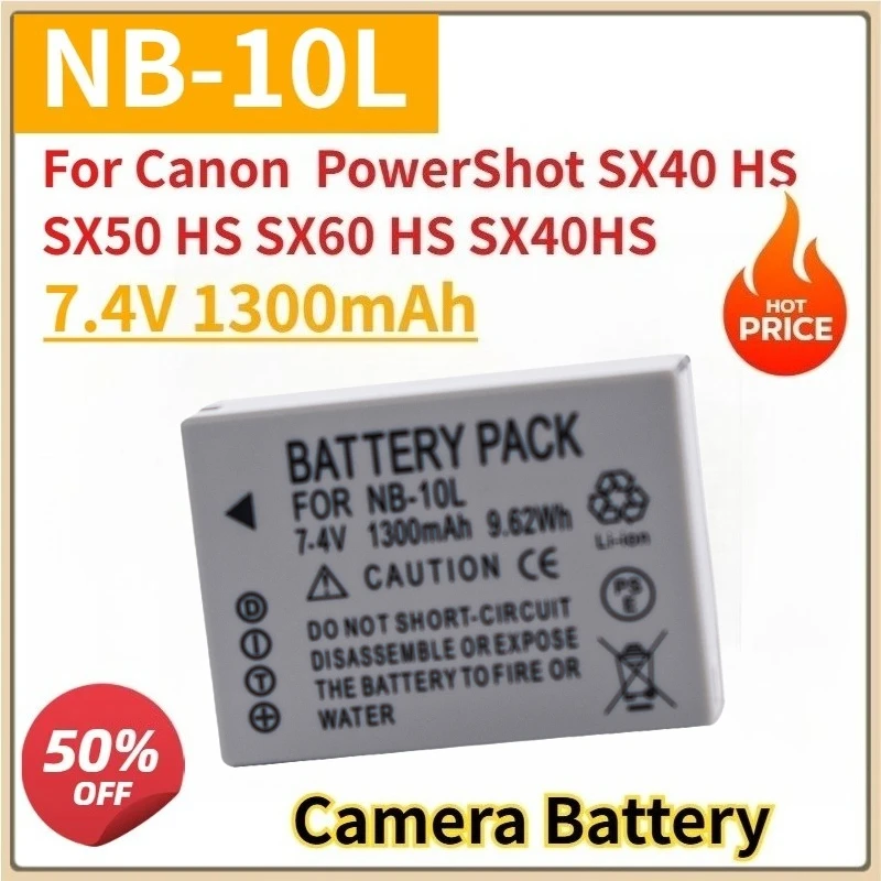 

New Camera Battery NB-10L 7.4V 1300mAh for Canon PowerShot SX40 HS SX50 HS SX60 HS SX40HS SX50 Li-Polymer