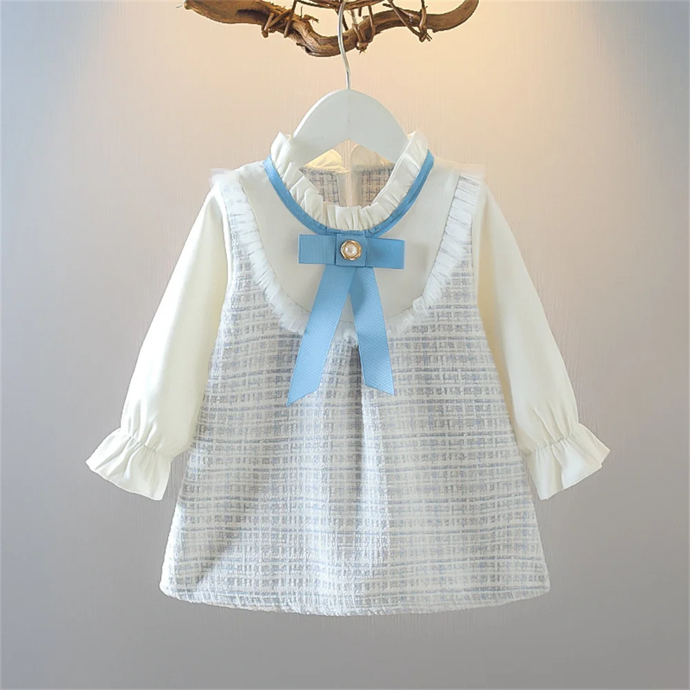 

Toddler Baby Girl Dress 2022 Autumn New Sweet Style Long Sleeve Princess Dress Plaid A-line Skirt Kid Clothes Baby 0-3Y