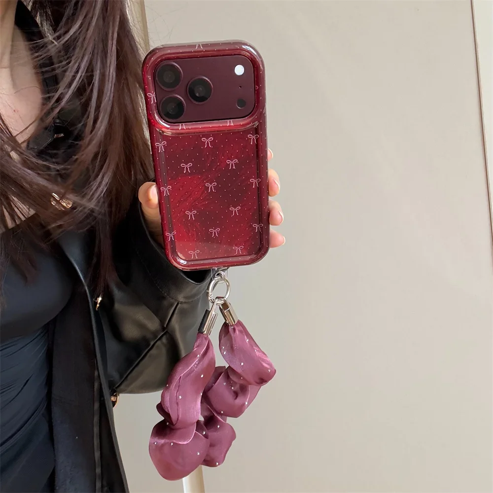 Korea Red Dots Butterfly Phone Case For iPhone 18 Pro 17 16 15 Pro Max Back Cover Shockproof Cute Cases 18 Promax with Chain