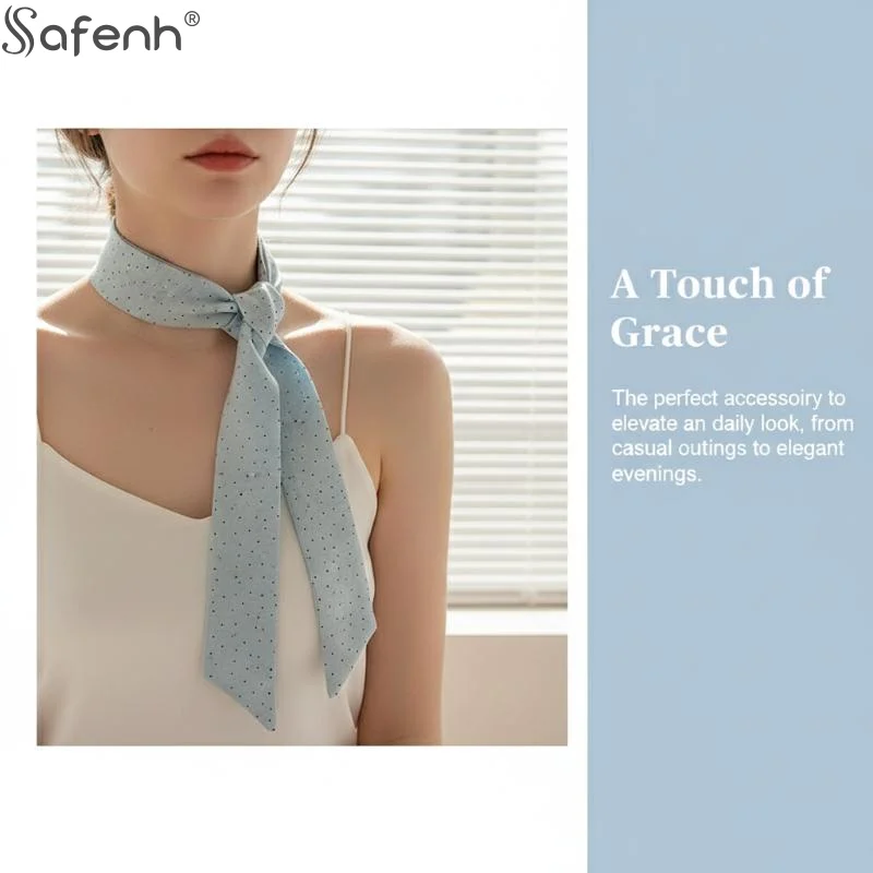 

Women 3 Elegant Women Long Scarf 140x5cm Polka Dot Ribbon Print Tie Hair Ribbon Versatile Bag Handle Wrap Headband for Office