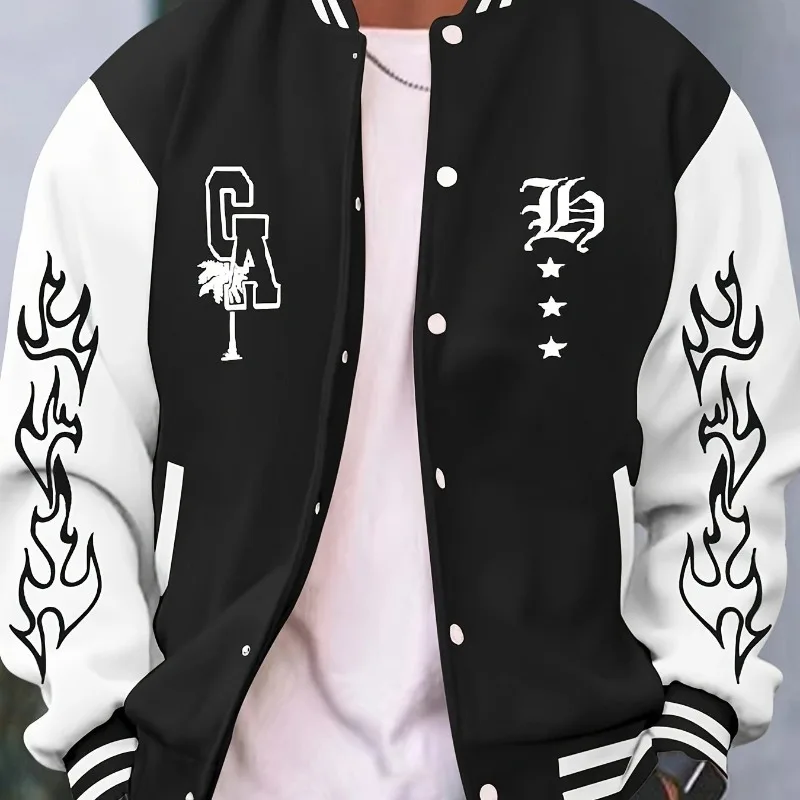 

Men's Casual Jacket Campus Baseball Uniform Lightweight Contrast Baseball Collar Pocket Hip Hop Rock Style