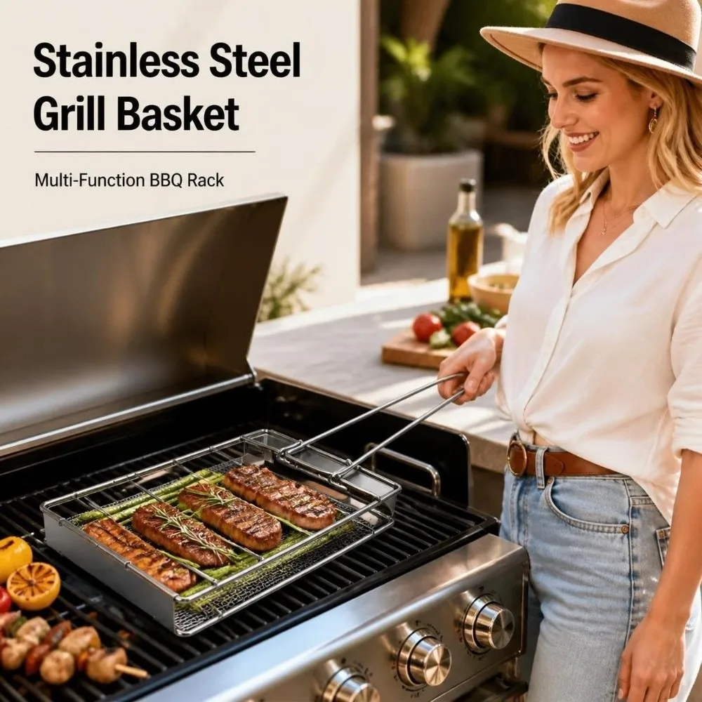 Stainless Steel Outdoor Toast Toaster Rack Foldable Handheld Toast Bread Grill Rack Rectangular Oven Grill Meat Skewers