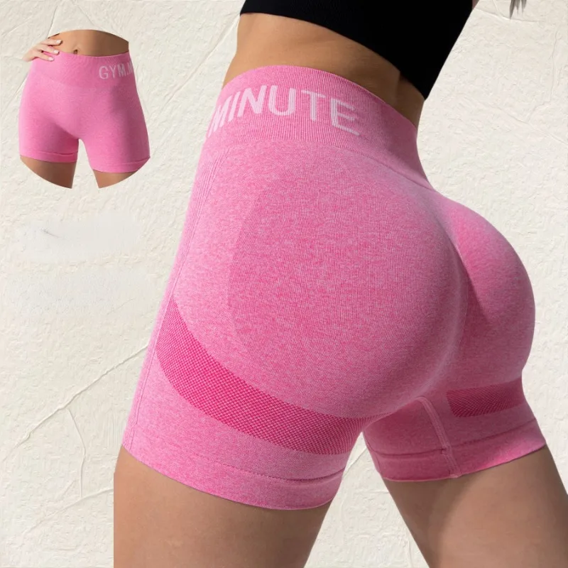 Running Sports Shorts Women Seamless Knit Shorts Stretchy High Waist Yoga Leggings Sexy Butt Liftting Fashion Letter Gym Shorts