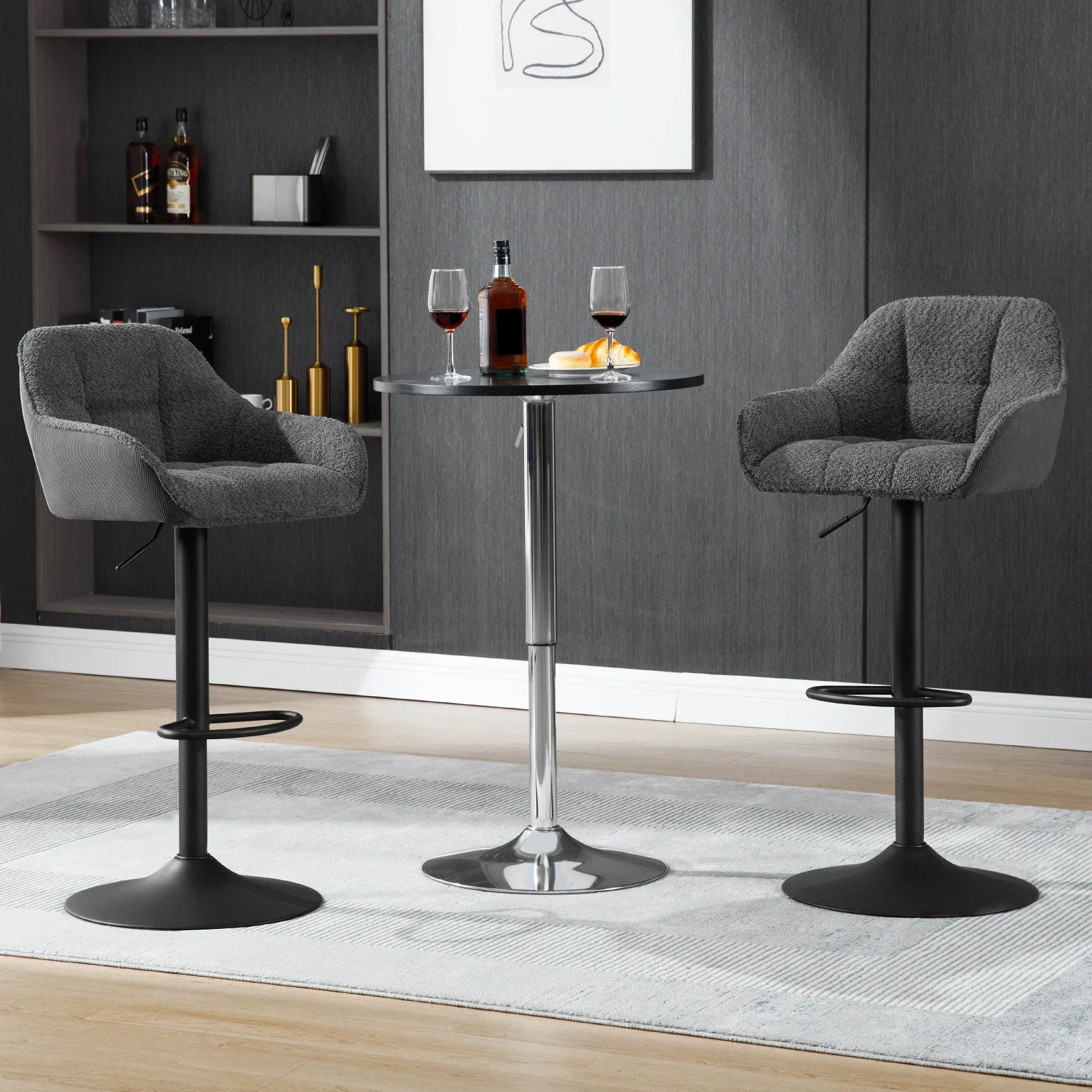 WOLTU 2 Stück/Set höhenverstellbare Barhocker, Bistro-Thekenhocker mit drehbarer, gepolsterter Fußstütze, Chenille-Kordel-Küchenstühle