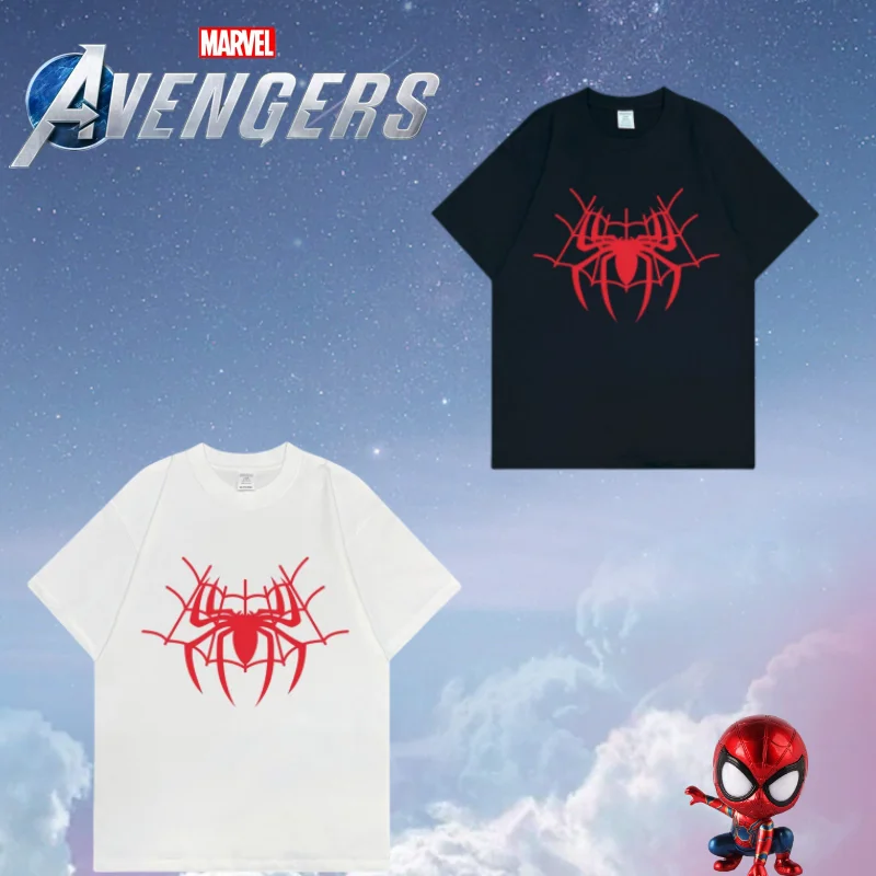 تي شيرت Marvel Spiderman للرجال والنساء صيفي ناعم وجيد التهوية نحيف ومتعدد الاستخدامات بنمط الرسوم المتحركة بأكمام قصيرة