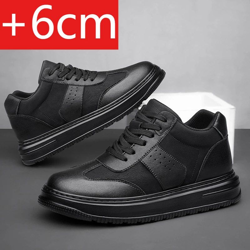 2025Mens Elevator Shoes Height Increase Invisible 6/ 8cm Sports Sneakers Elevate Taller Lift Leather Shoes