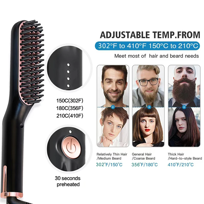 3 in 1 Multifunctional Hair Straightener Comb Brush Beard Straightening Men&Women Ceramic Electric Hot Comb Hair Quick Styler