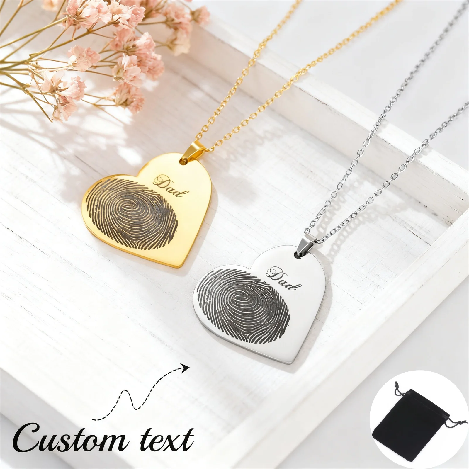 تخصيص اسم تاريخ الحب بصمة قلادة الفولاذ المقاوم للصدأ القلب بصمة زوجين سلسلة عنق مجوهرات الأسرة