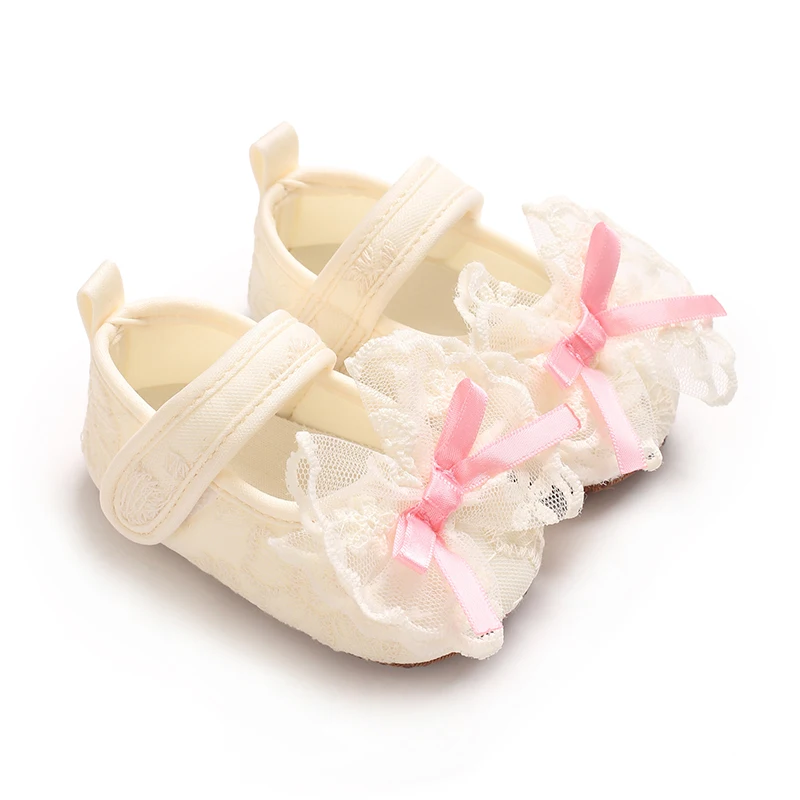 Baby Learning Walk Shoes, Tulle Lace Bow Satin Baby Dress Shoes, Light Soft Newborn Girls Wedding Pre Walking Footwear 0-1 Year