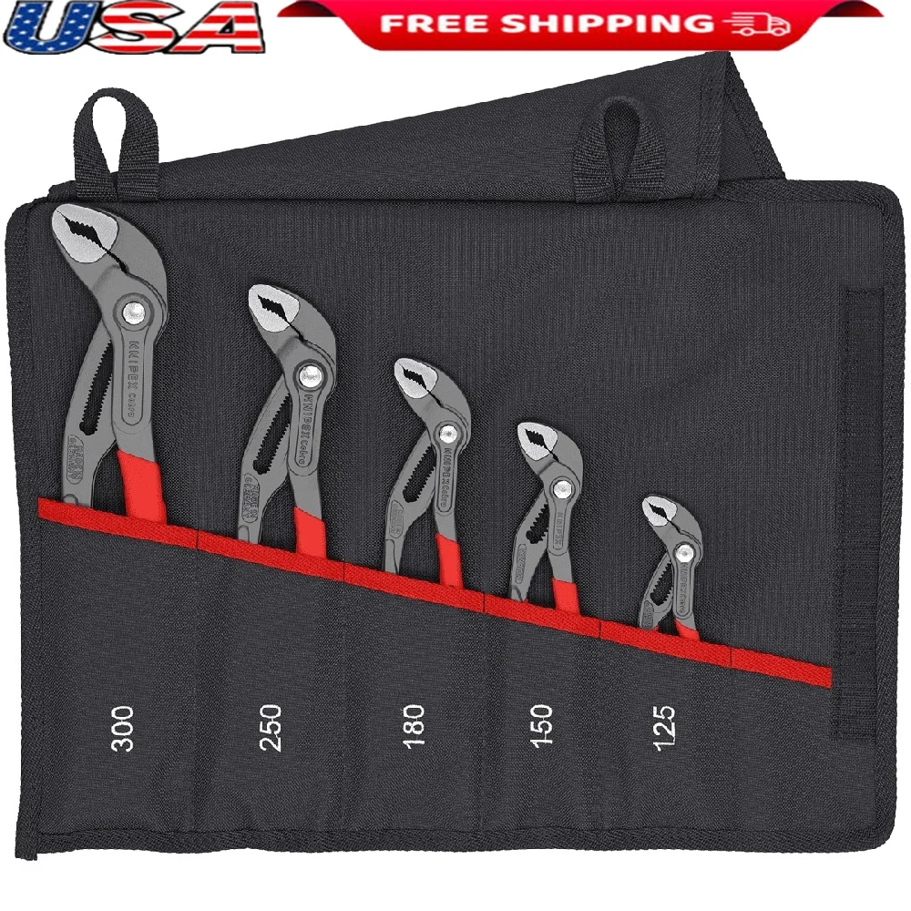 

Cobra Pliers Set 5 Piece Adjustable Water Pump Tools Durable Polyester Roll Up Bag Enhanced Performance 30 Percent Capacity