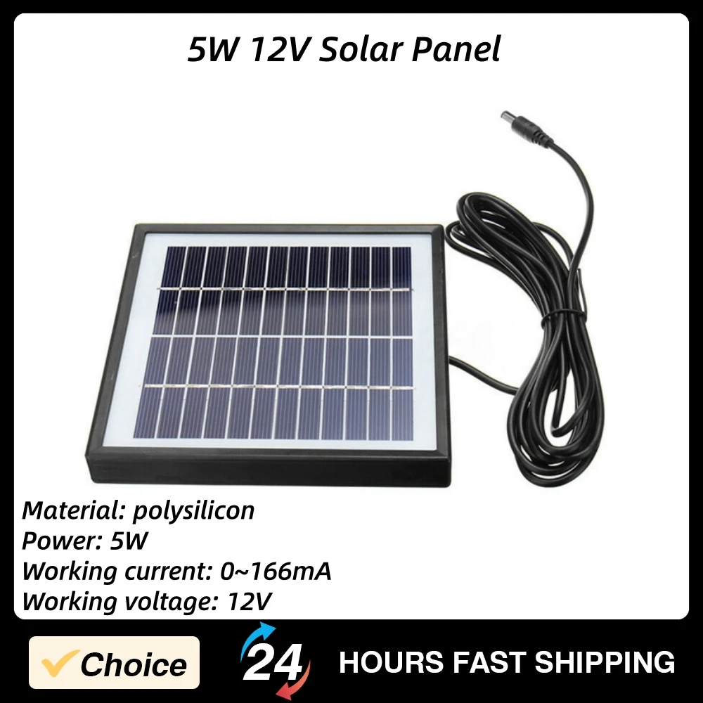 Panel Solar Policristalino de 5W 12V para Exteriores, Fuente de Alimentación para Aparatos de Bajo Consumo, 140*130*20mm