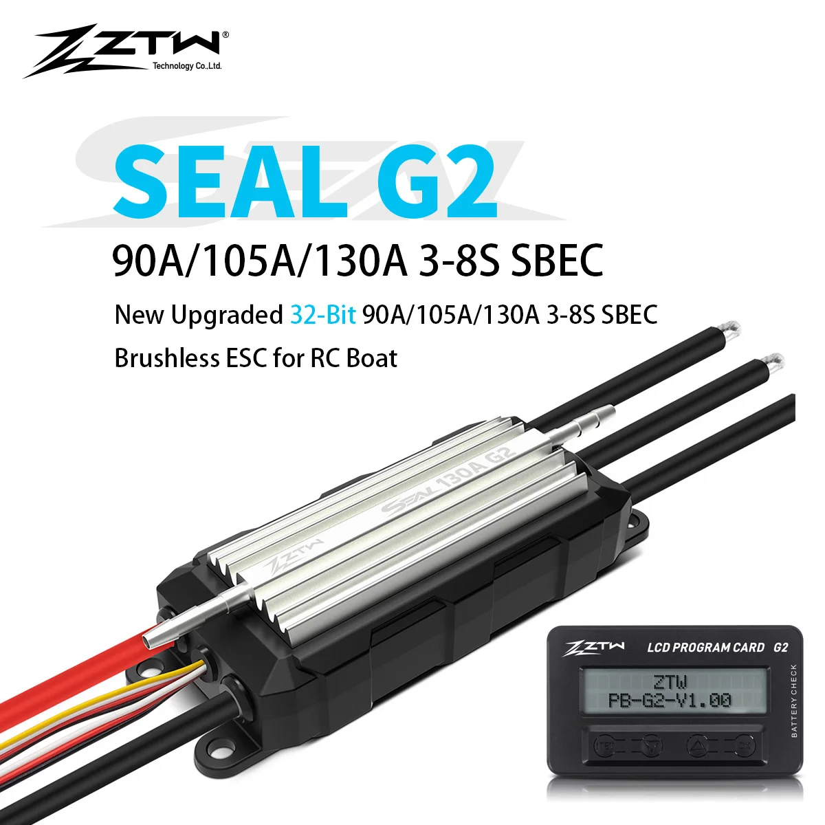 ZTW sello de 32 bits G2 90A/105A/130A ESC 3-8S SBEC 6/7,4/8,4 V 8A refrigeración por agua Control de velocidad bidireccional para propulsor submarino de barco RC