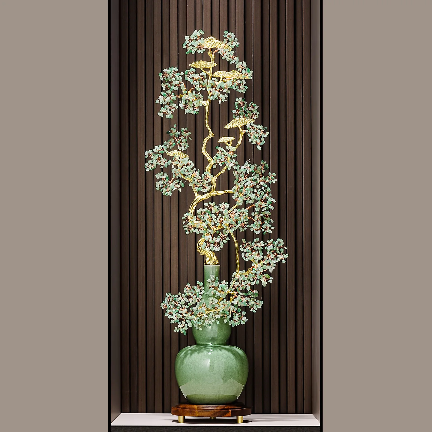 LTT Golden Branch Jade Pine Crystal Stone Gourd Ornament Large Living Room Entrance Niche Ornament