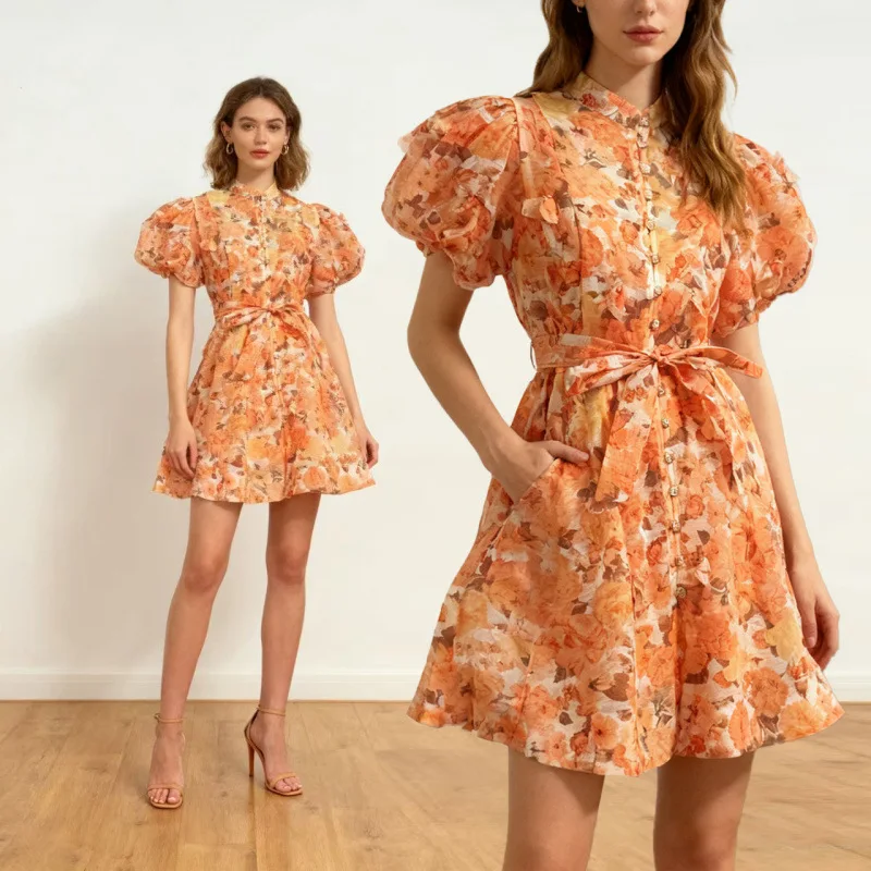 New Street Sle ارتفاع الخصر ort الحرير القطن الدكتور مع حزام الماس مزين بحزام الأزهار عارضة المرأة الدكتور #1